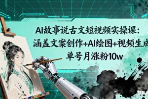 AI故事说古文短视频实操课:涵盖文案创作+AI绘图+视频生成,单号月涨粉10w